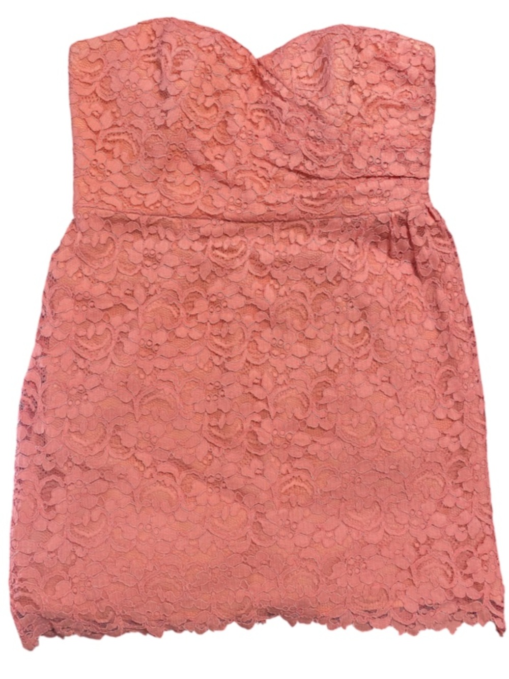 David's Bridal Pinky Coral sweetheart Lace strapless mini dress size 14 women’s